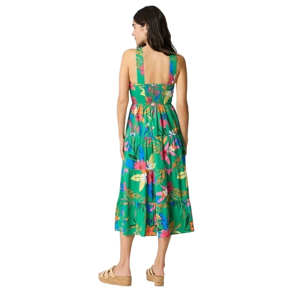 J.Crew Floral Tiered Midi Dress Green Pink Halter Pockets Size 10 NWT $128 - Picture 2 of 14